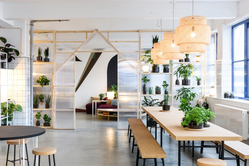 Blend of green elements and modern materials create an amazing interior ...