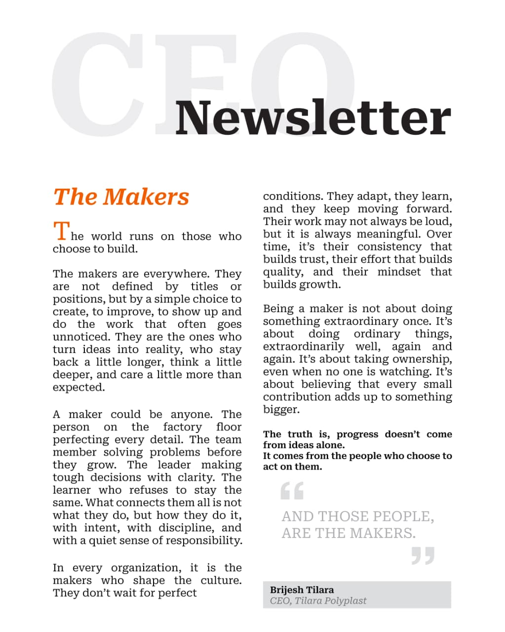 CEO Newsletter